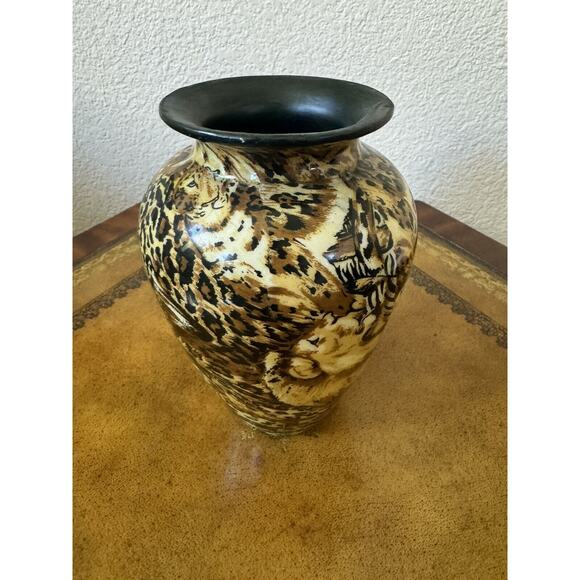 La Vie African Safari Animal Vase Patchwork 6.5” Zebra Lion Tiger - Picture 5 of 6